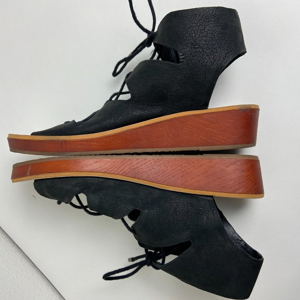 Lucky Brand  Black Leather Hipsta Gladiator Lace Up Wedge Sandals Size 10 - Picture 8 of 10